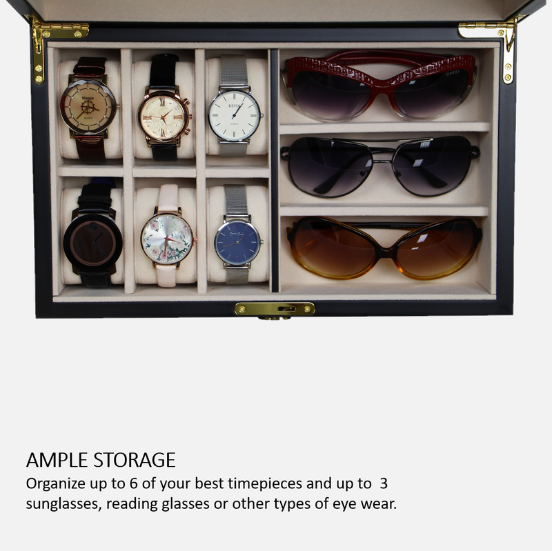 Decorebay Ebony Watch and Sunglasses Jewelry Box and Organizer