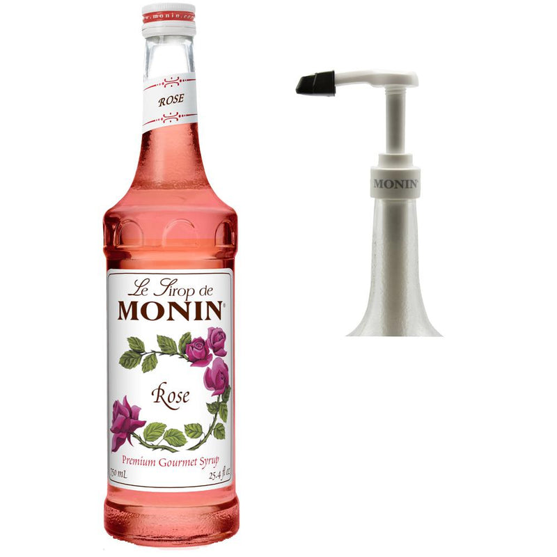 Monin Gluten-Free and Vegan Premium Rose Flavor Syrup with Pump 750ml