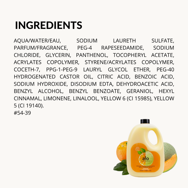 Fruits & Passion Alo Orange Cantaloup Milky Foaming Bath Refill 1L-Ingredients
