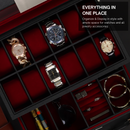 Decorebay 12 Watches Storage and Multi-Purpose Black and Red Leather Jewelry Box (My Darling)