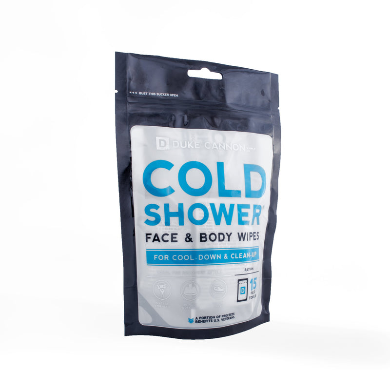 Duke Cannon Cold Shower Face & Body Wipes - 15 Field Towels-Front Description