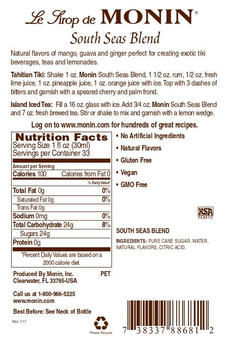 Monin South Seas Blend Syrup - Ingredients and Nutrition
