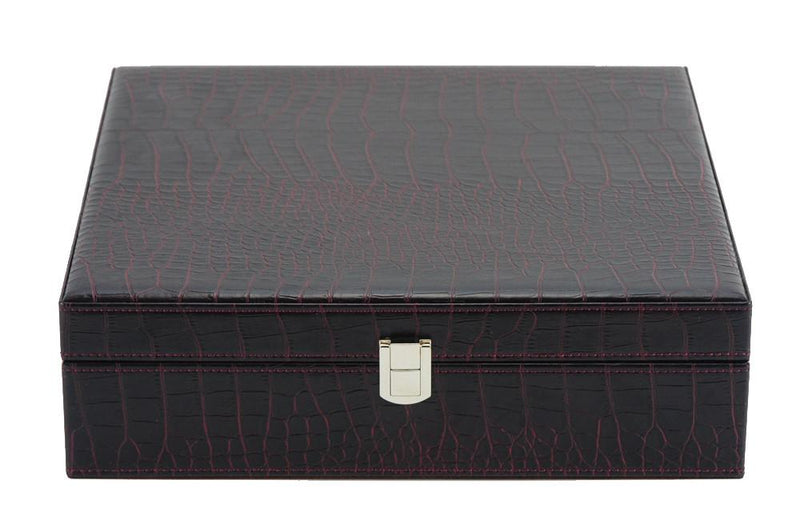 Decorebay Handcrafted PU Crocodile Leather Tie and Cufflink Storage Box for Men - Closed