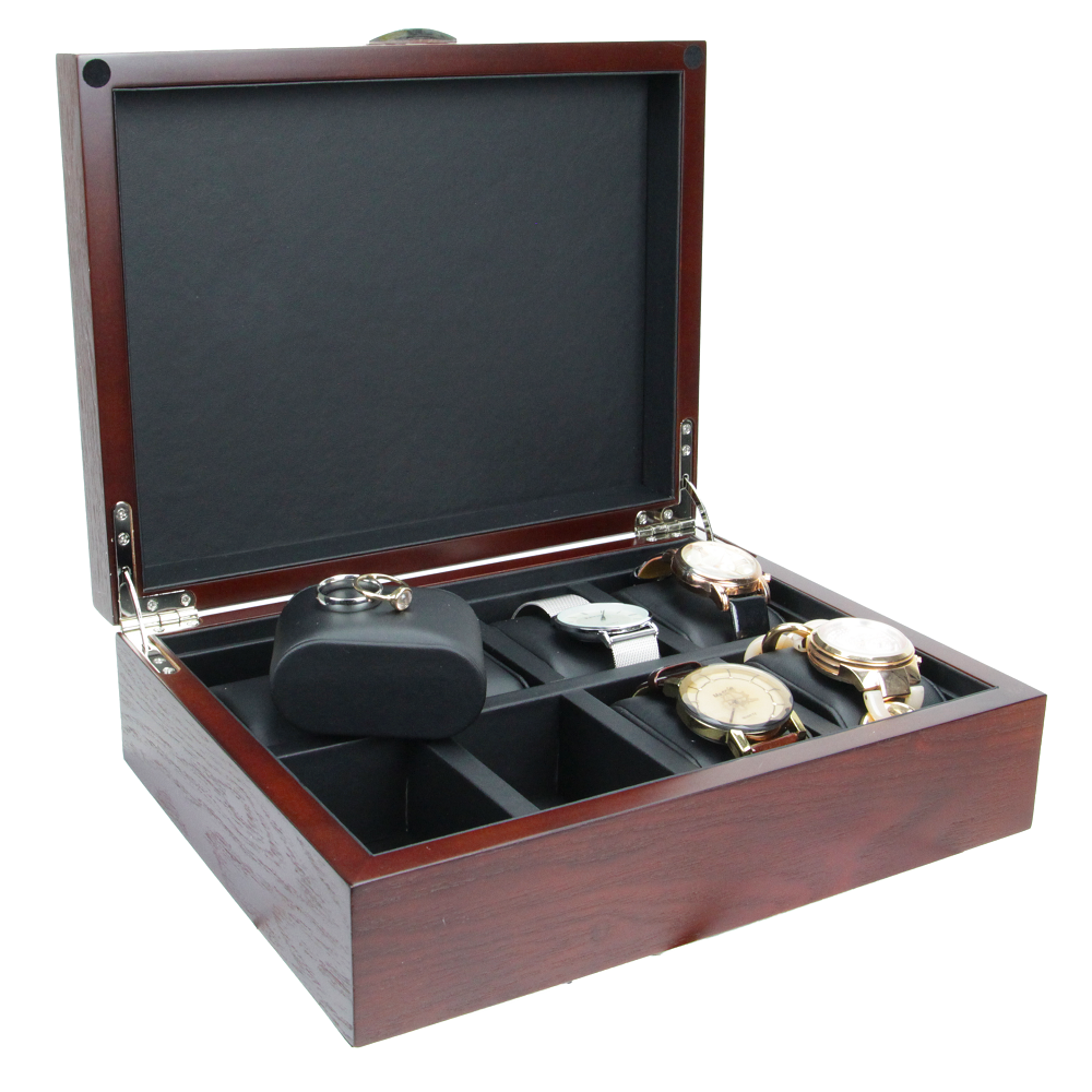 Decorebay Executive Wooden Watch Box Valet Box Sunglasses and Jewelry Box Storage Organizer (Sweetheart) (Brown)