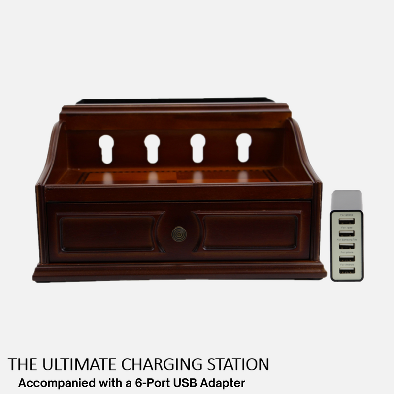 Decorebay Pecan Brown Wooden Multi-Device Charging Station and Valet