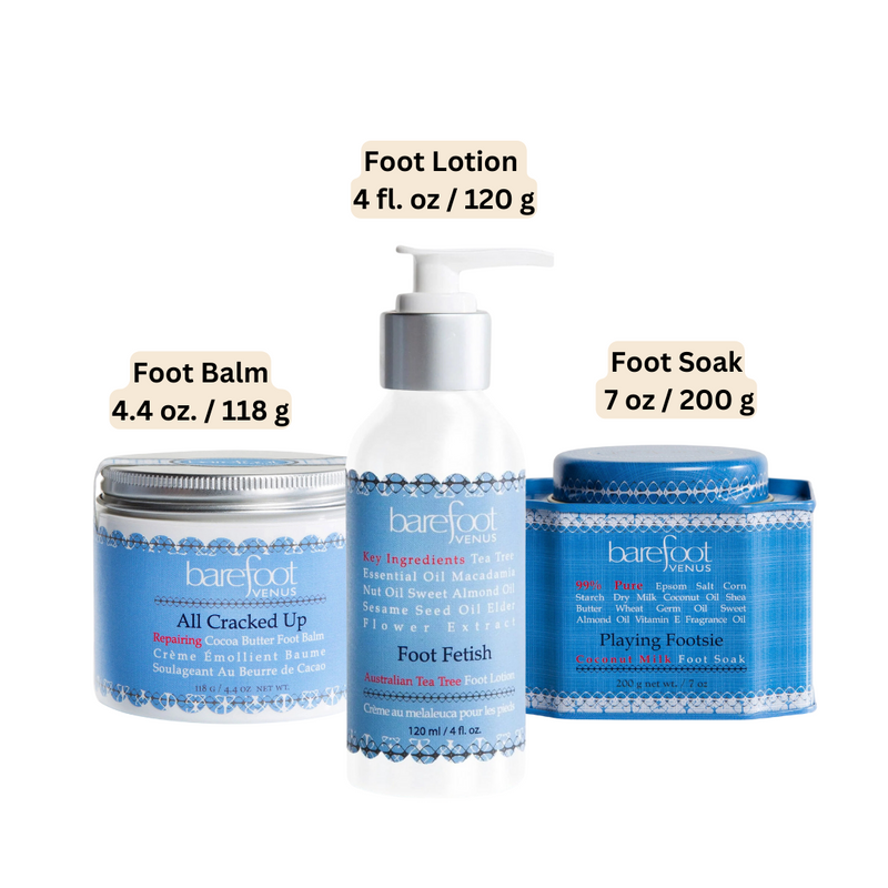 "Barefoot Venus Foot Care Trio Gift Set for Silky Smooth Soles and Rejuvenated Feet: Footsie Soak (7 oz), Foot Balm (4.4 oz), Foot Lotion (4 oz)