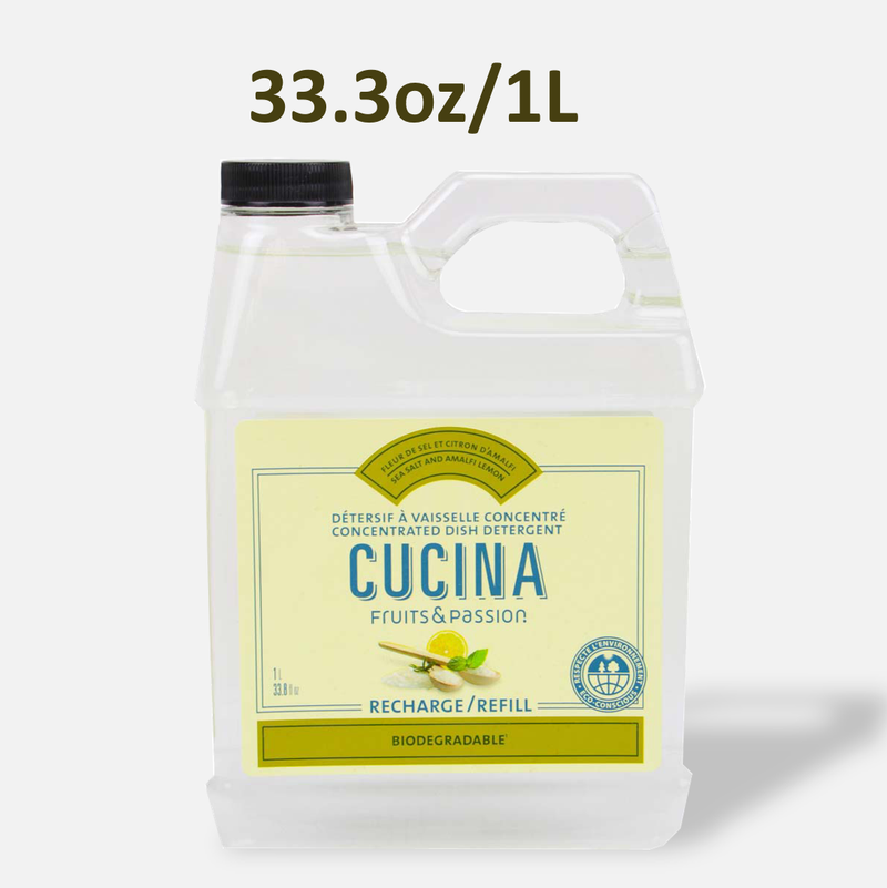 Cucina Sea Salt and Amalfi Lemon Dish Detergent Refill 1 Liter 33.3 oz
