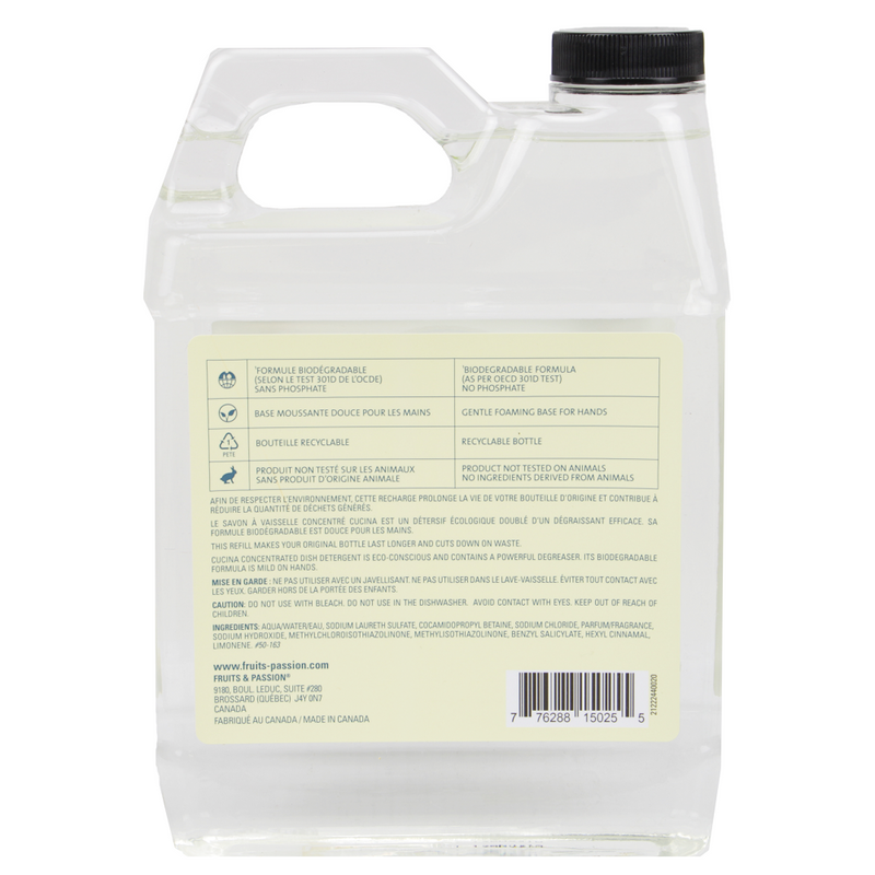 Cucina Sea Salt and Amalfi Lemon Dish Detergent Refill 1 Liter-Back Description
