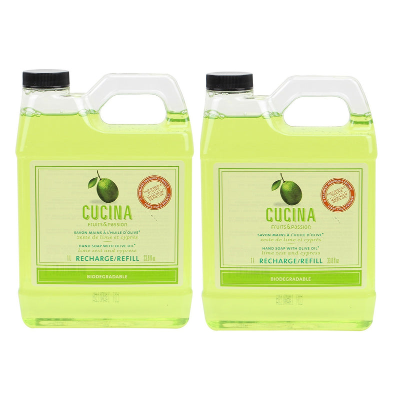 Cucina Lime Zest and Cypress Biodegradable Hand Soap Refill 1L - 2 Pack