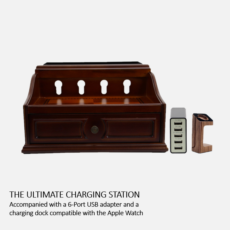 Decorebay Pecan Brown Wooden Multi-Device Charging Station and Valet