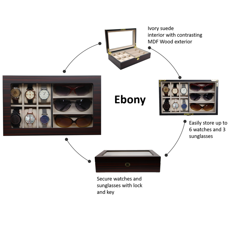 Decorebay Ebony Watch and Sunglasses Jewelry Box and Organizer