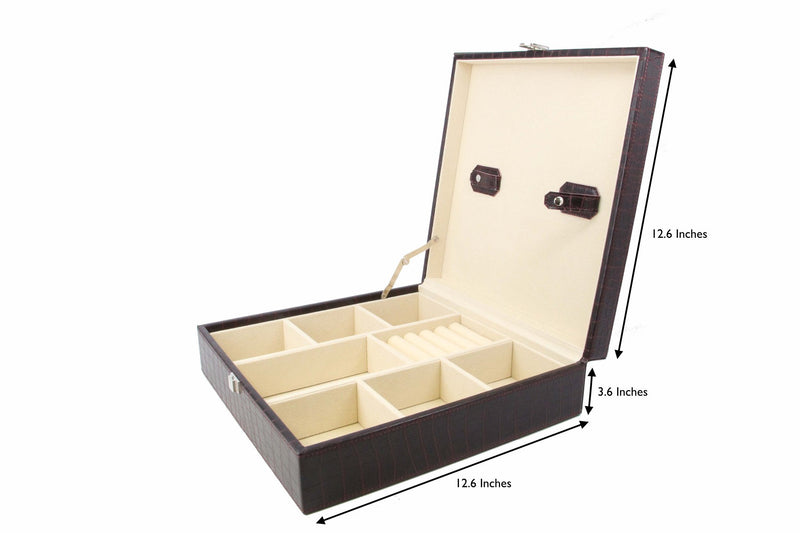 Decorebay Handcrafted PU Crocodile Leather Tie and Cufflink Storage Box for Men - Opened