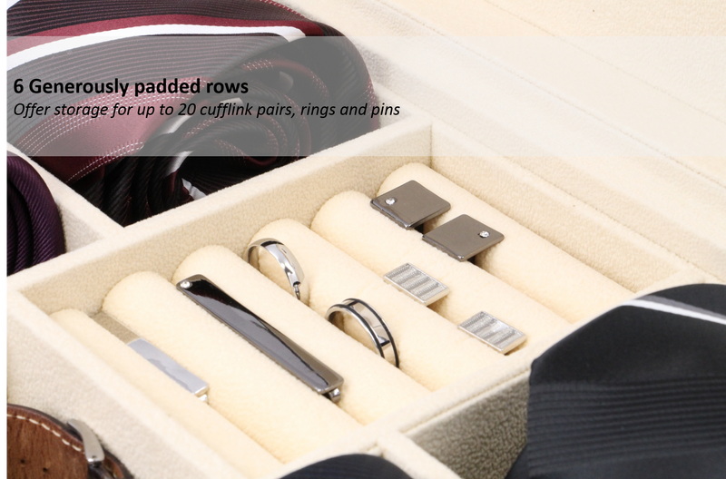 Decorebay Handcrafted PU Crocodile Leather Tie and Cufflink Storage Box for Men -  6 Rows
