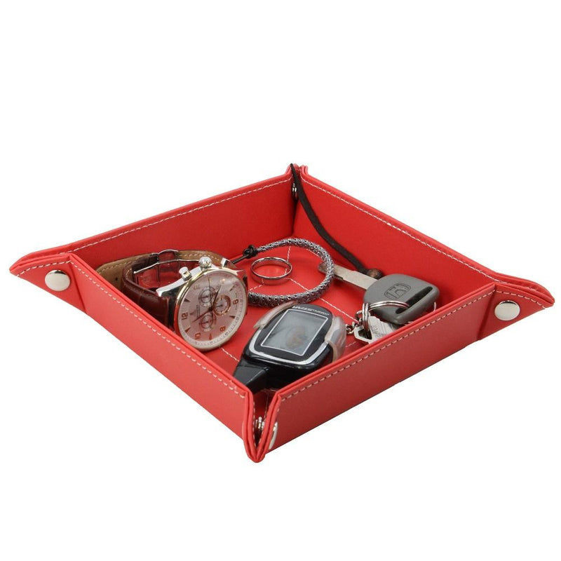 Decorebay Easy Pocket Dump  Foldable Leather Valet Tray (Red)