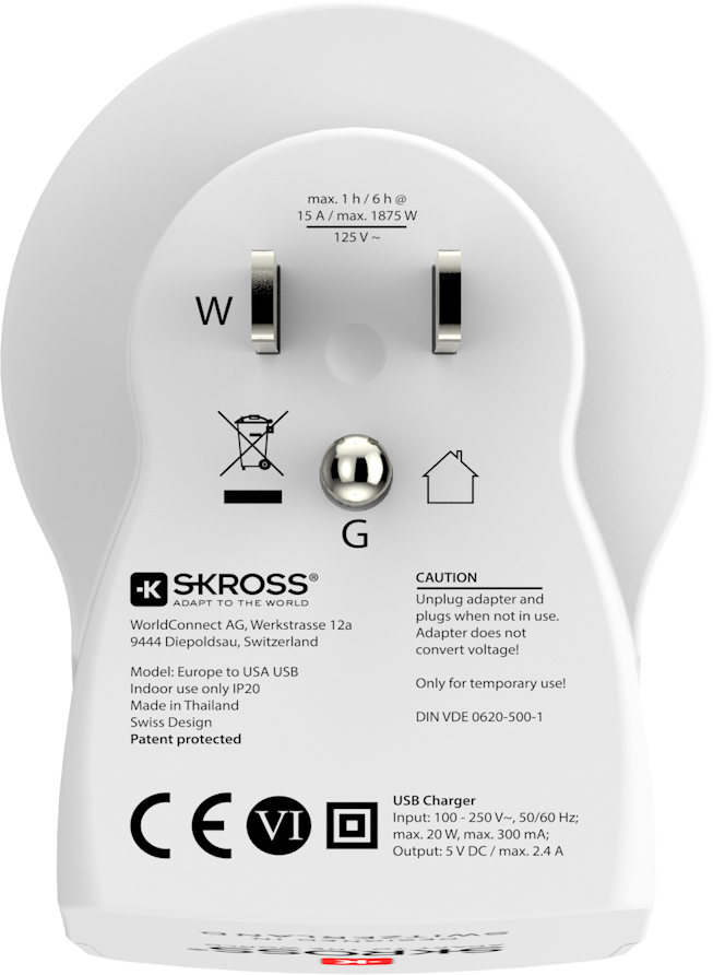 Skross Europe to USA Dual USB Travel Adapter - 1.500281