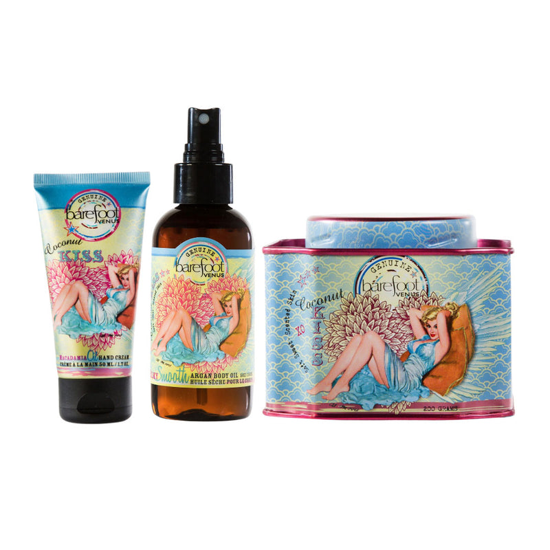 Barefoot Venus Coconut Kiss Bath Soak, Hand Cream & Argan Oil gift set