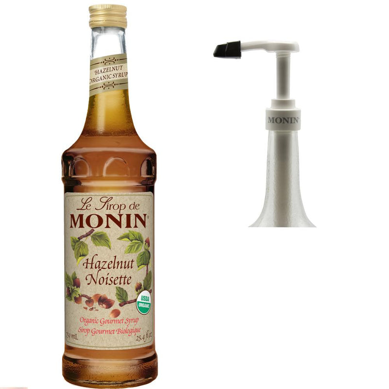 Monin Organic Hazelnut Premium Gourmet Syrup with Pump - Gluten-Free and Vegan