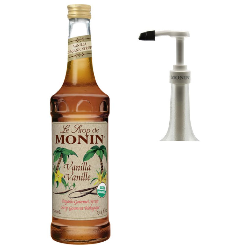 Monin Organic Vanilla Premium Gourmet Syrup with Pump - Gluten Free and Vegan