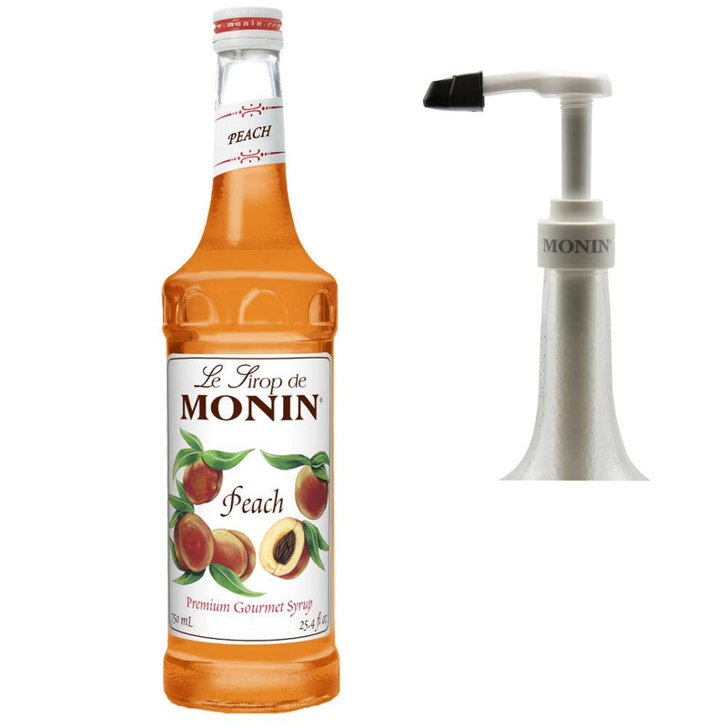 Monin Gluten-Free and Vegan Premium Peach Fruit Syrup with Pump 750 ml