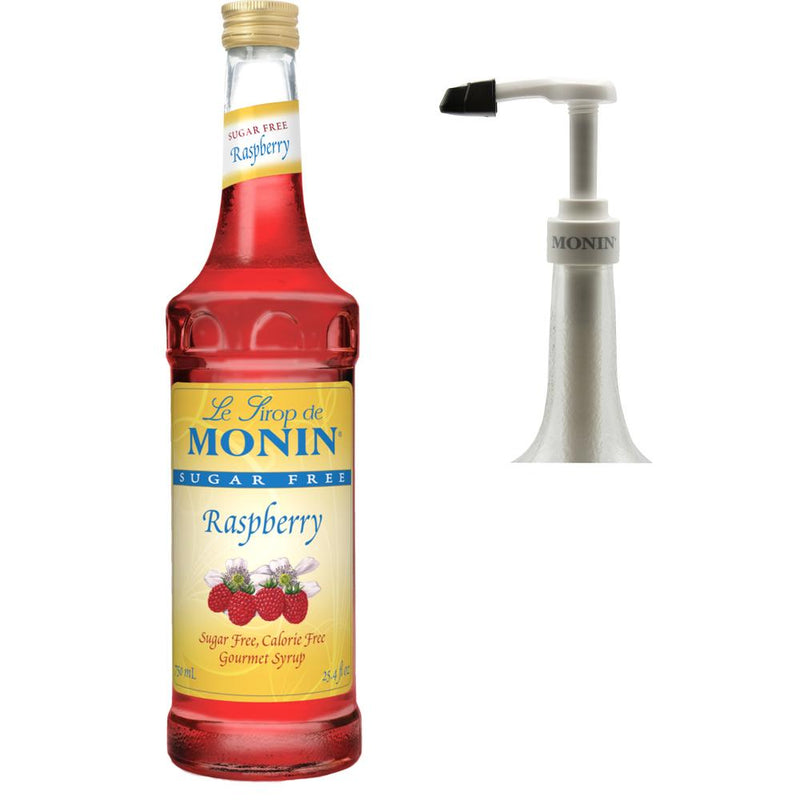 Monin Premium Sugar free Raspberry Fruit Syrup with Pump - Gluten-Free Vegan 
