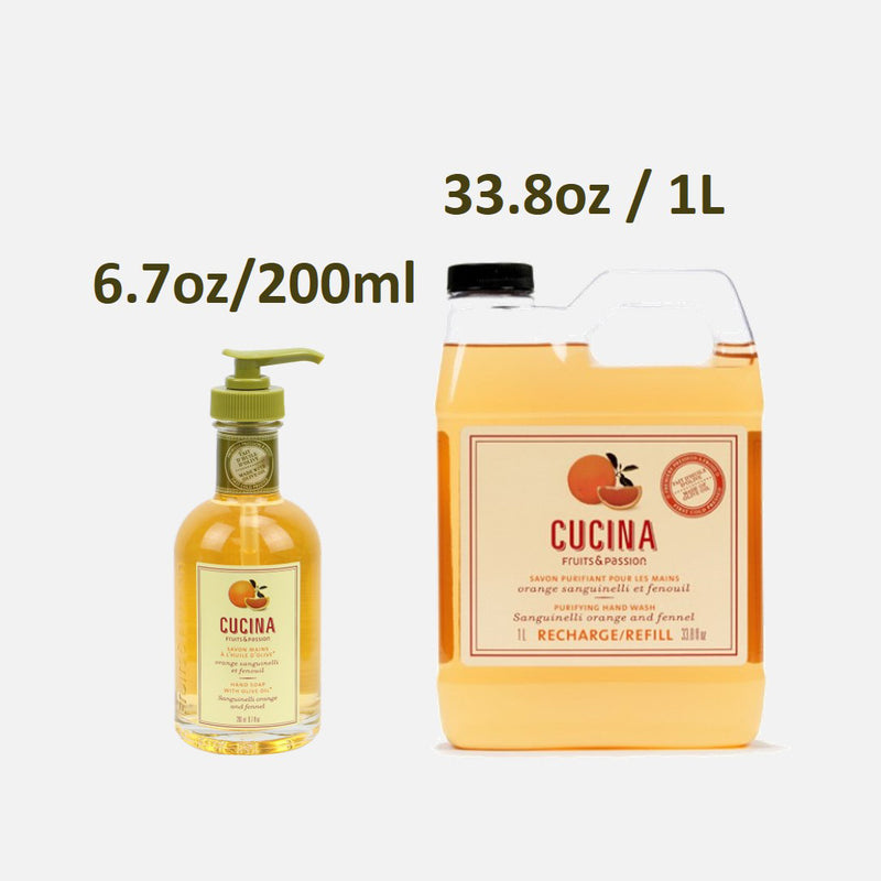 Fruits & Passion Cucina Sanguinelli Orange and Fennel Hand Soap 200ml + 1L Refill Set-Front Image