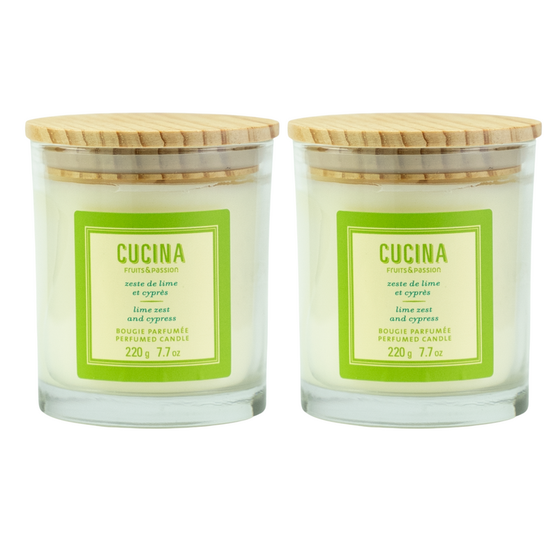 Fruits & Passion Cucina Lime Zest and Cypress Perfumed Candle 7.7 Ounces - 2 Pack