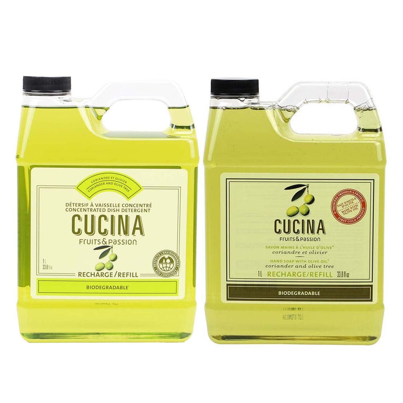 Fruits & Passion Cucina Coriander and Olive Tree Dish Detergent and Hand Soap 1 Liter Set