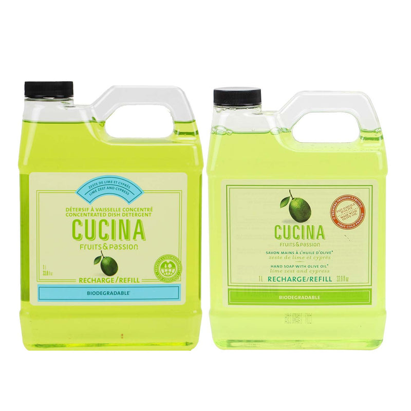 Fruits & Passion Cucina Lime Zest & Cypress Dish Detergent and Hand Soap 1 Liter Set