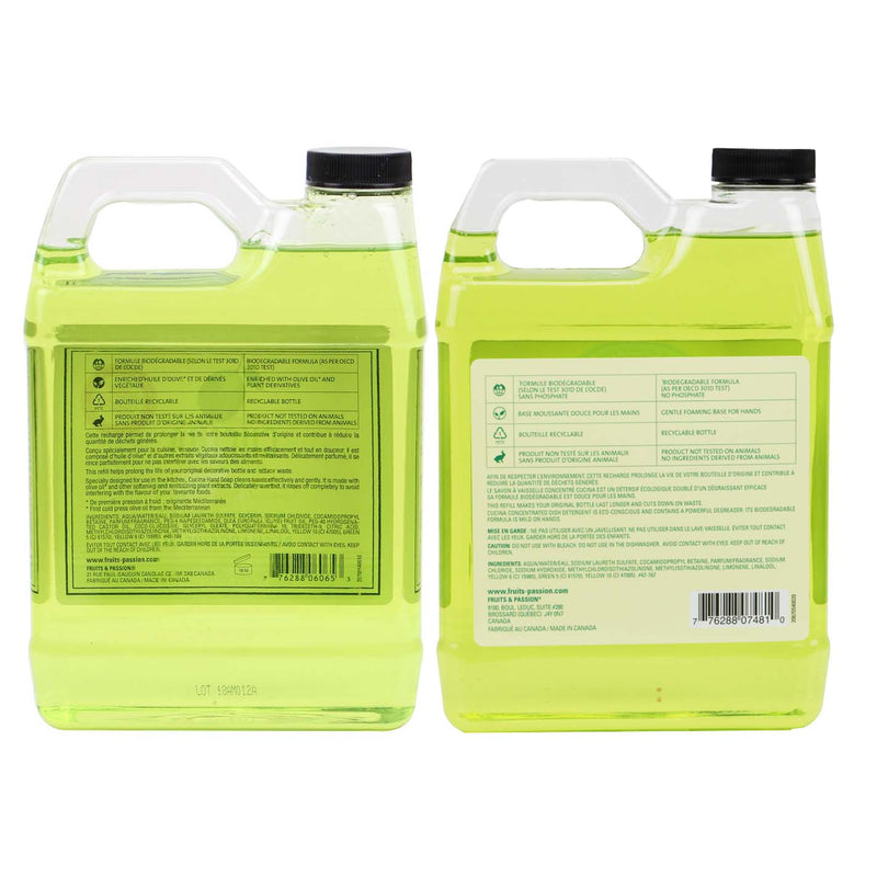 Fruits & Passion Cucina Lime Zest & Cypress Dish Detergent and Hand Soap 1 Liter Set -Back Description