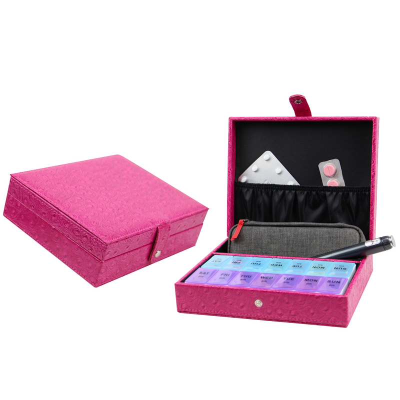 Decorebay Leather 7 Day AM/PM Pill Box and Organizer (Pink)