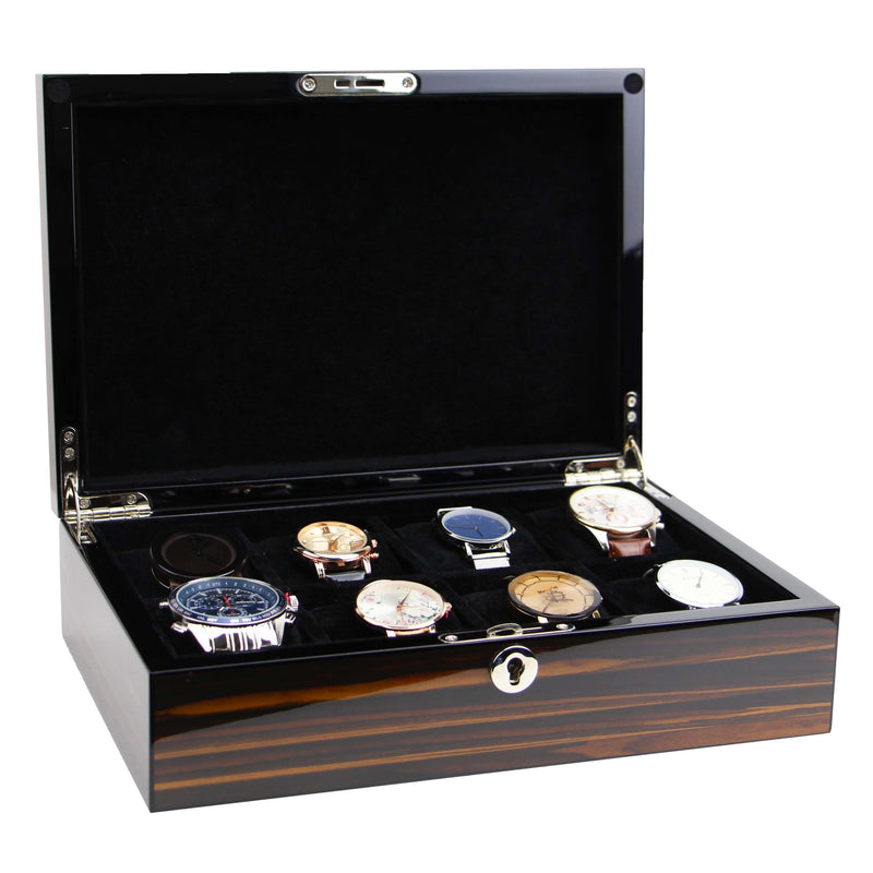 Decorebay High Gloss Lacquered Piano Finish 8-Slot Watch Display Case and Organizer (Maple King)