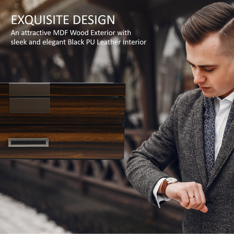 Decor Executive Wenge Black Piano Pattern Watch and Cufflink Jewel