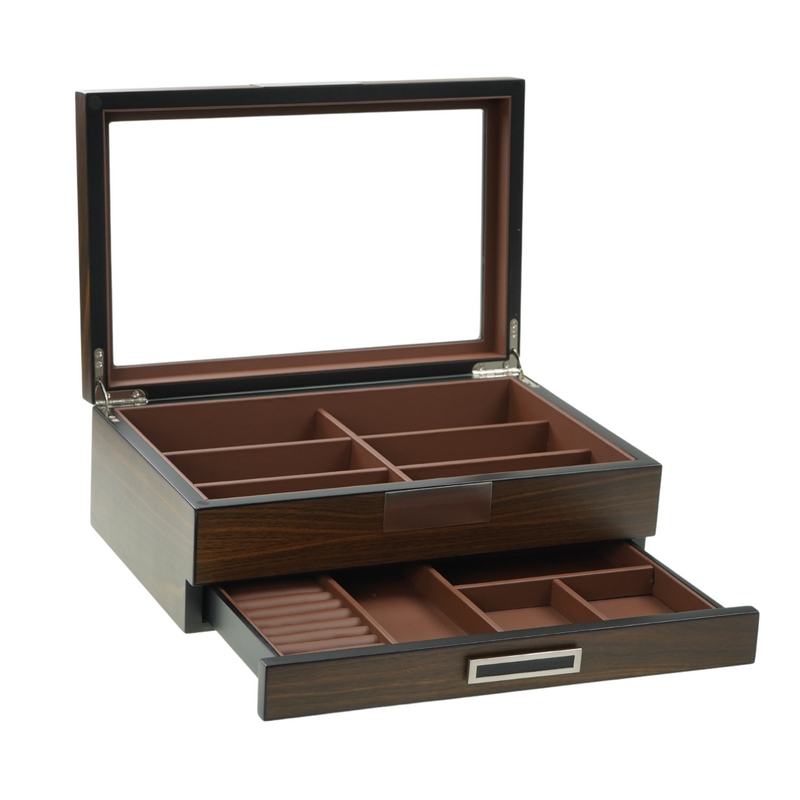 Decorebay Wooden Sunglasses Jewelry Box with Saddle Brown Leather (Coffee Lover)