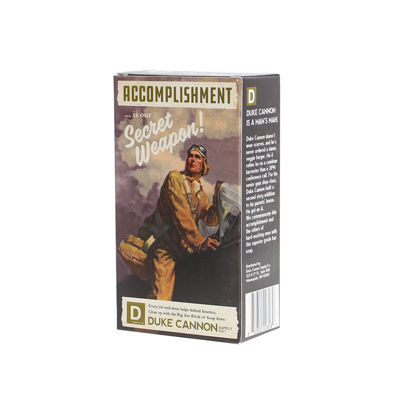 Duke Cannon WWII Accomplishment Big Brick of Bar Soap For Men 10 Ounces-Back Description