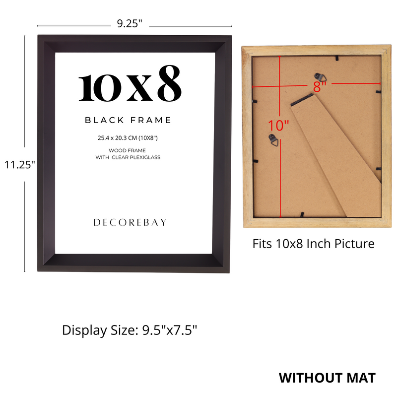 Decorebay Home 10x8 Solid Wood Picture Photo Frame (Black)