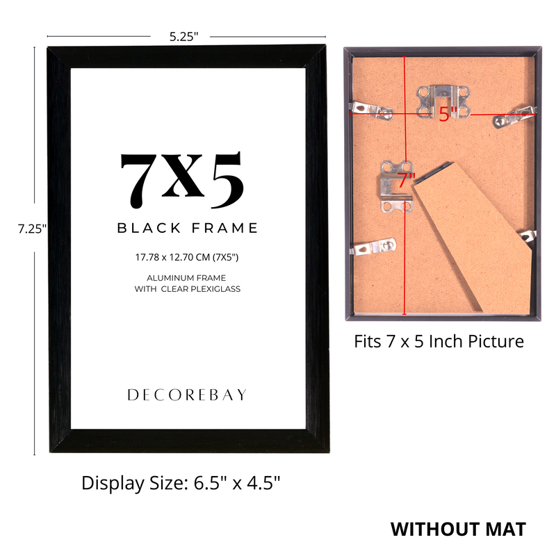 Decorebay Home 7x5 Inch Flat Aluminum Picture Photo Frame (Black)