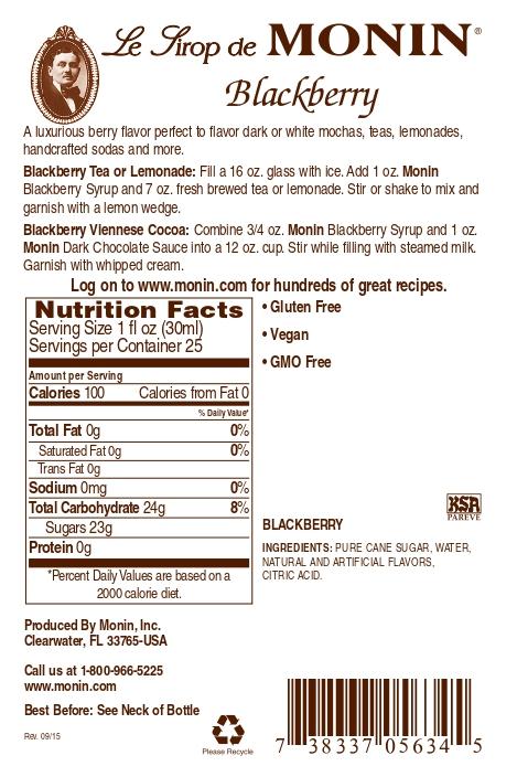 Monin Gluten-Free, Vegan Premium Blackberry Fruit Syrup 750 Milliliters- Back Description