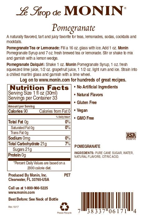 Monin Gluten Free, Vegan, Rich Red Pomegranate Fruit Syrup 1000ml- Back Description