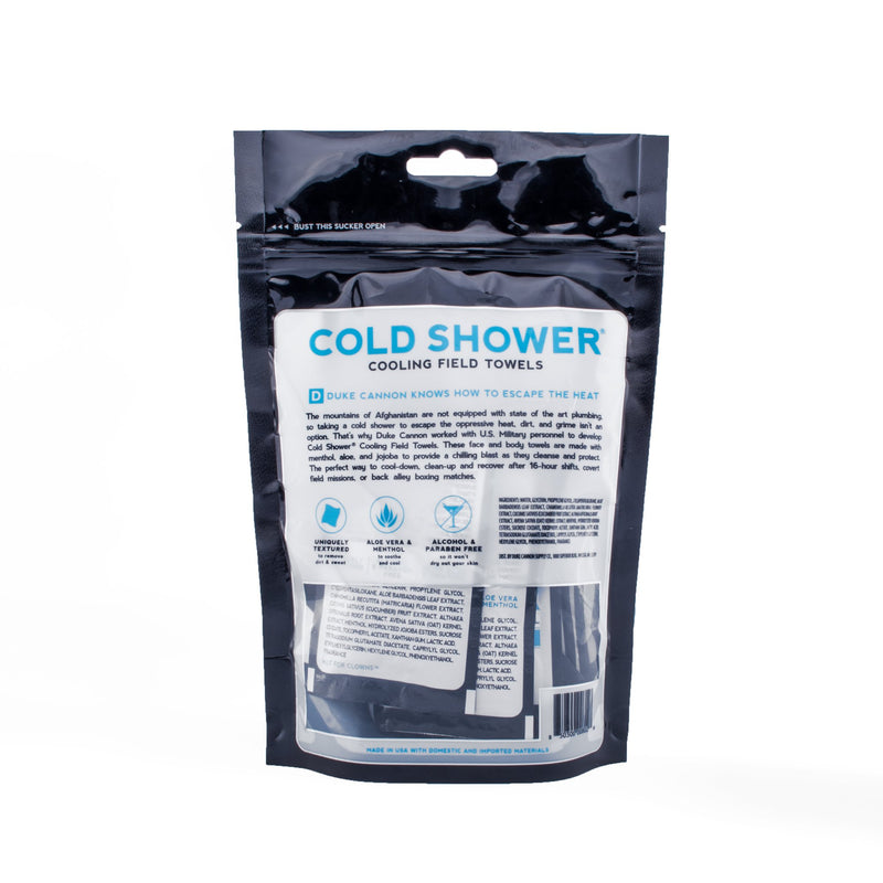 Duke Cannon Cold Shower Face & Body Wipes - 15 Field Towels-Back Description