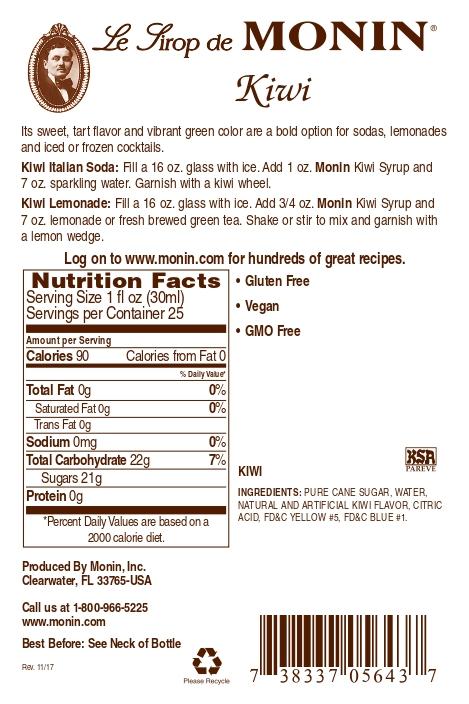 Monin Gluten-Free, Vegan Premium Gourmet Kiwi Fruit Syrup 750ml-Back Description