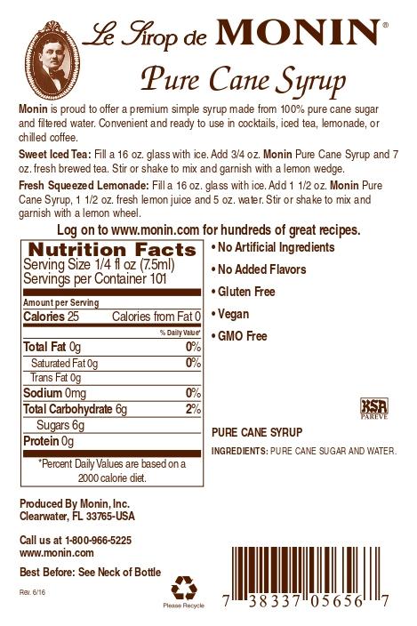 Monin Gluten-Free, Vegan Premium Pure Cane Flavor Syrup 750ml- Back Description