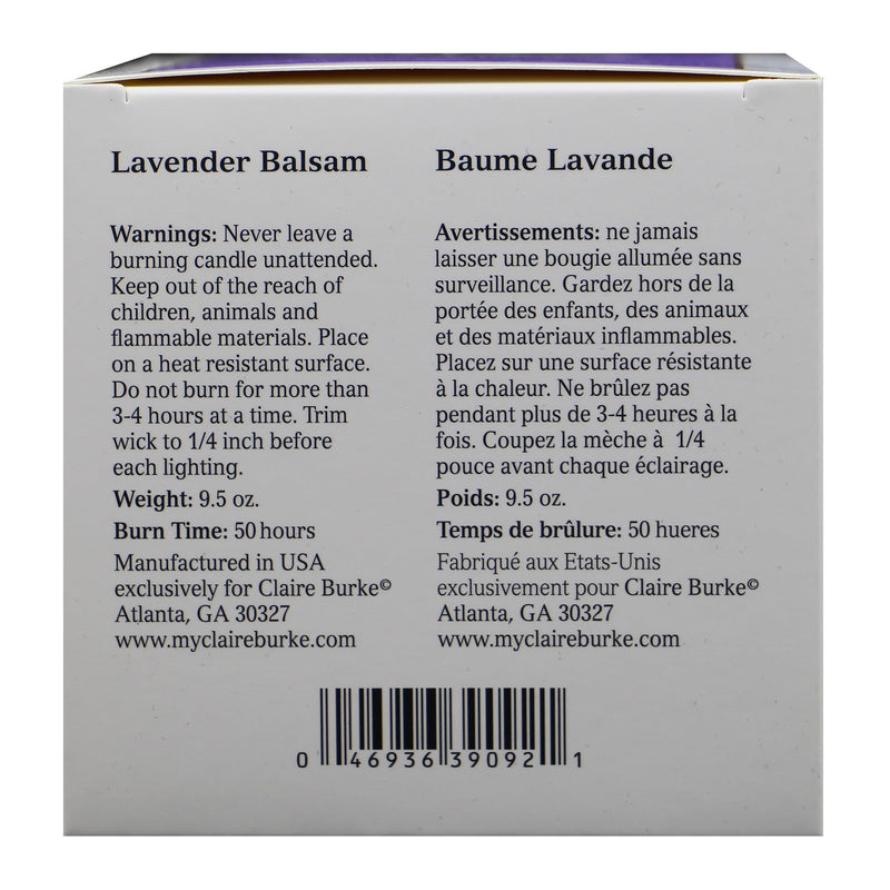 Claire Burke Diamond Collection Lavender Balsam Luxury Candle 9.5 Ounces-Back Description