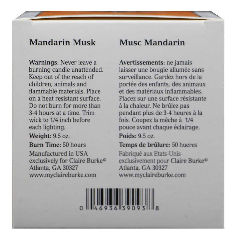 Claire Burke Diamond Collection Mandarin Musk Luxury Candle 9.5 Ounces-Back Description