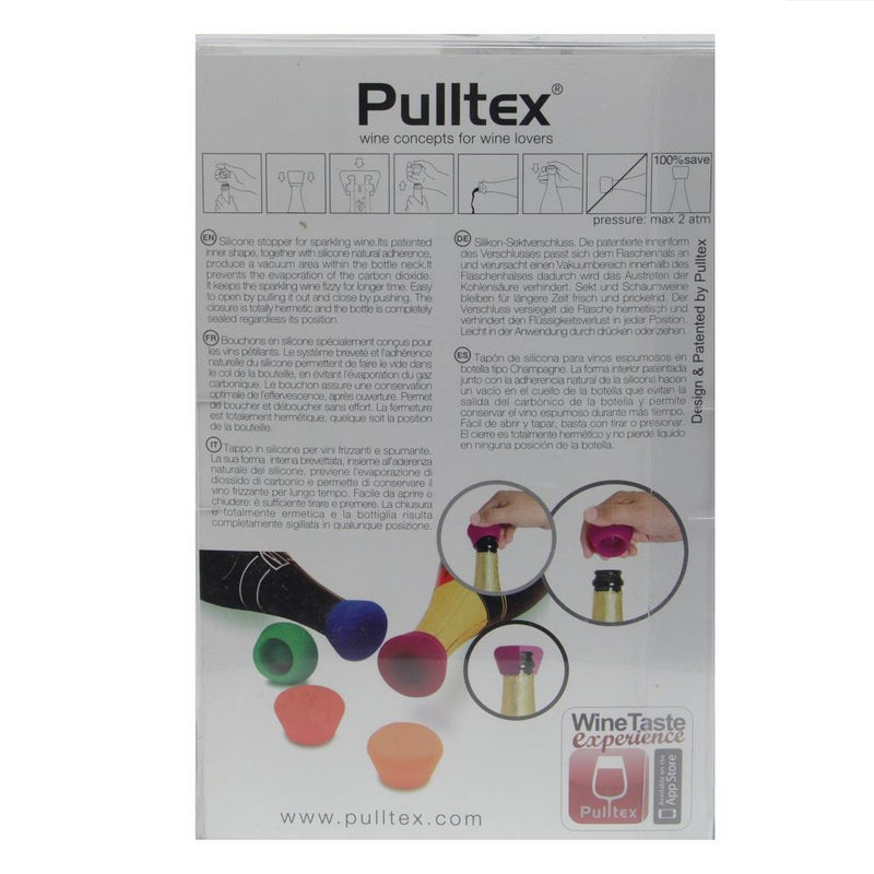 Pulltex Wine and Champagne Silicone Stoppers 2-Pcs-Back Description