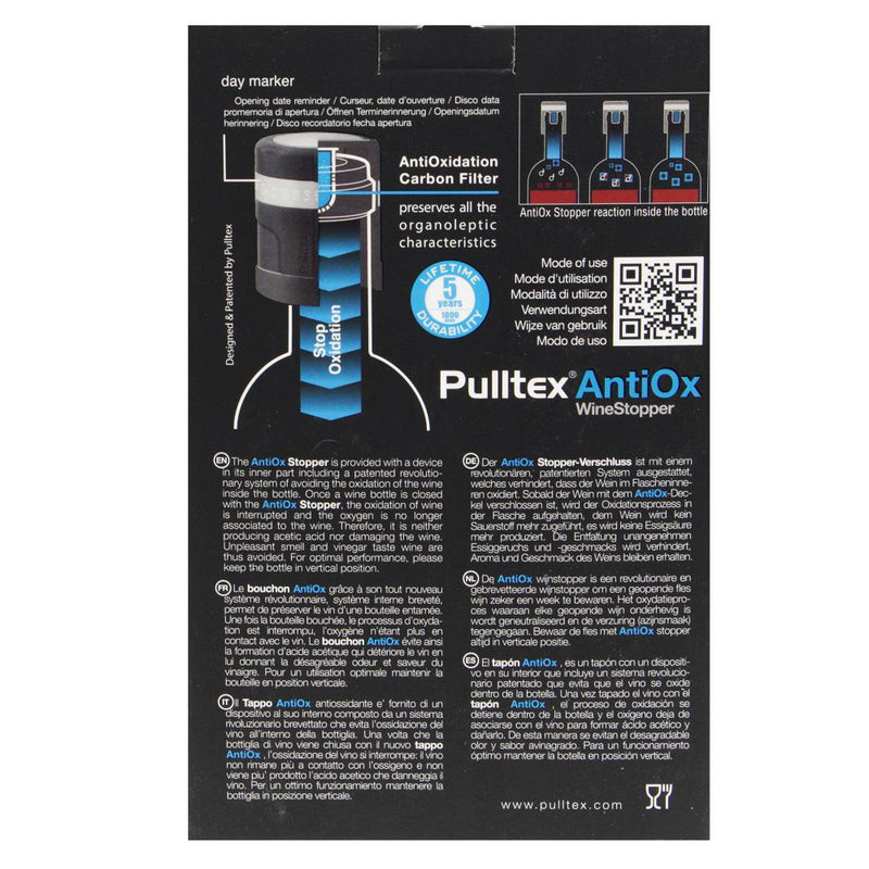 Pulltex AntiOx  Silicone Wine Stopper with Day Marker (Black) Pack of 6-Back Description