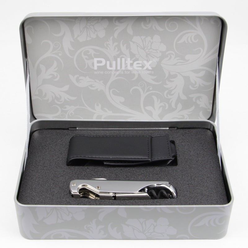 Pulltex Corkscrew and black leather case in a Metal box