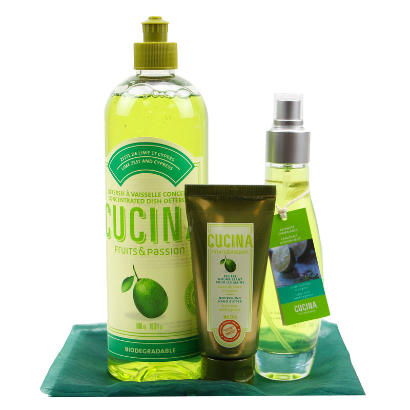 Fruits & Passion Cucina 3 Piece Holiday Gift Set (Lime Zest & Cypress)