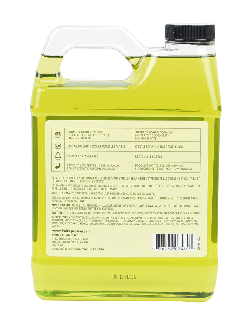 Fruits & Passion Cucina Coriander & Olive Tree Concentrated Dish Detergent Refill - Back Description