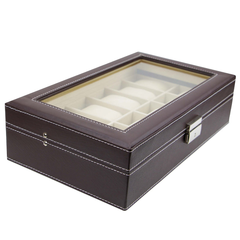 Decorebay Men 12 Watch Display Box Cufflink Case and Ring Jewelry Storage Organizer Box Russet