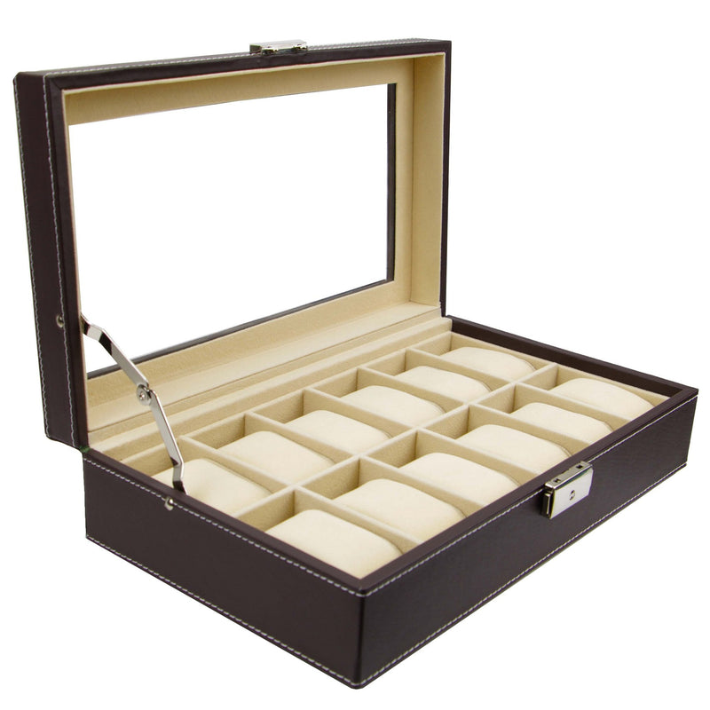 Decorebay Men 12 Watch Display Box Cufflink Case and Ring Jewelry Storage Organizer Box Russet